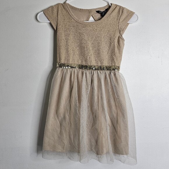 George Other - George | Champagne/Tan Chiffon and Sequin Dress with Keyhole Back